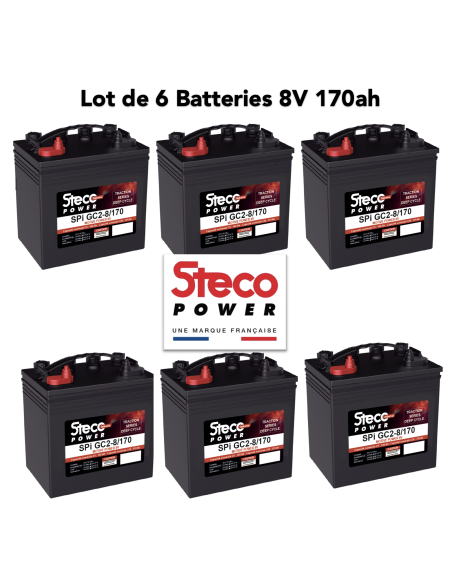 lot de 6 Batteries Steco 8V 170ah Deep cycles 48v traction Livraison incluse