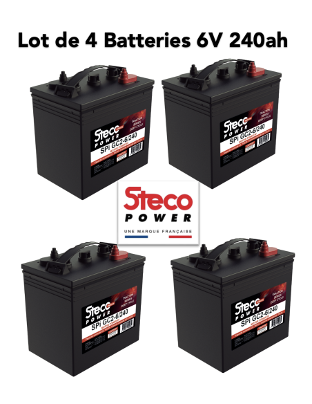 Lot de 4 Batteries Traction Steco 6V 240ah Deep cycles Livraison incluse