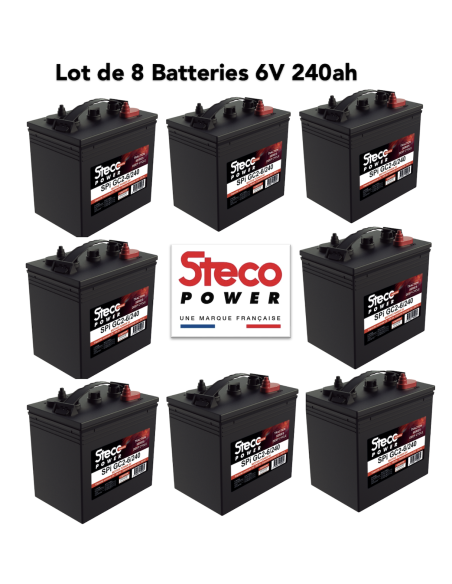 Lot de 8 Batteries Traction Steco 6V 240ah Deep cycles Livraison incluse