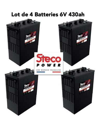 Lot de 4 Batteries Traction Steco 6V 430ah Deep cycles Livraison incluse