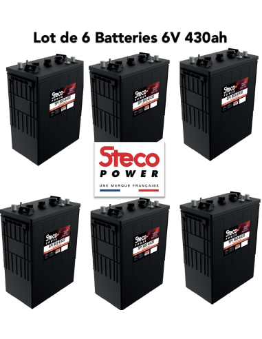 Lot de 6 Batteries Traction Steco 6V 430ah Deep cycles Livraison incluse