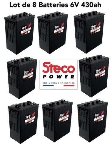 Lot de 8 Batteries Traction Steco 6V 430ah Deep cycles Livraison incluse