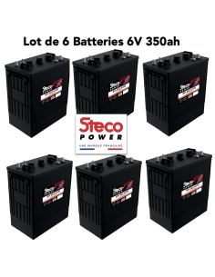 Lot de 6 Batteries Traction Steco 6V 350ah Deep cycles Livraison incluse