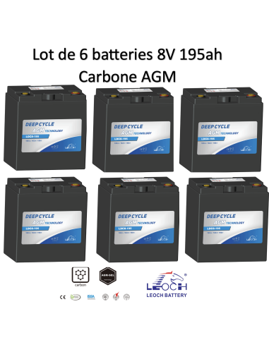 Lot de 8 Batteries 8V 195ah Leoch AGM / GEL Carbone LDC8-195