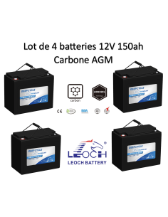 Lot de 4 Batteries 12V 150ah Leoch AGM / GEL Carbone LDC12-150-GC12