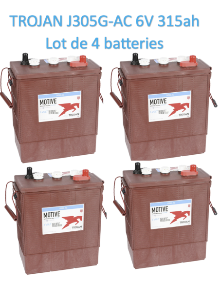 Lot de 4 Batteries Traction Trojan J305G-AC en  6V 315ah Deep cycles Livraison incluse