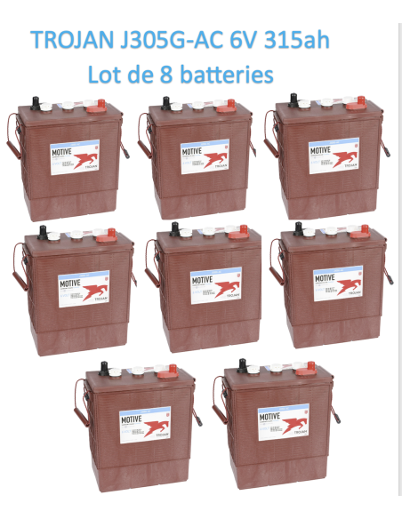 Lot de 8 Batteries Traction Trojan J305G-AC en  6V 315ah Deep cycles Livraison incluse