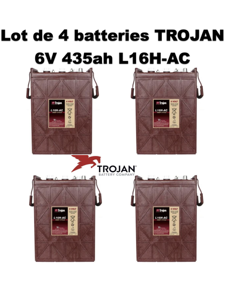 Lot de 4 Batteries Traction Trojan L16H-AC en  6V 435ah Deep cycles Livraison incluse