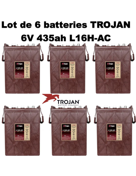 Lot de 6 Batteries Traction Trojan L16H-AC en  6V 435ah Deep cycles Livraison incluse
