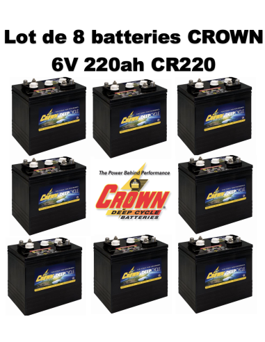 Lot de 8 Batteries Crown en  6V 220ah Deep cycles CR220 Livraison incluse