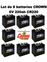 Lot de 8 Batteries Crown en  6V 220ah Deep cycles CR220 Livraison incluse