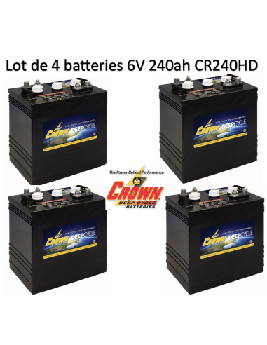 Lot de 4 Batteries Crown en  6V 240ah Deep cycles CR240 Livraison incluse