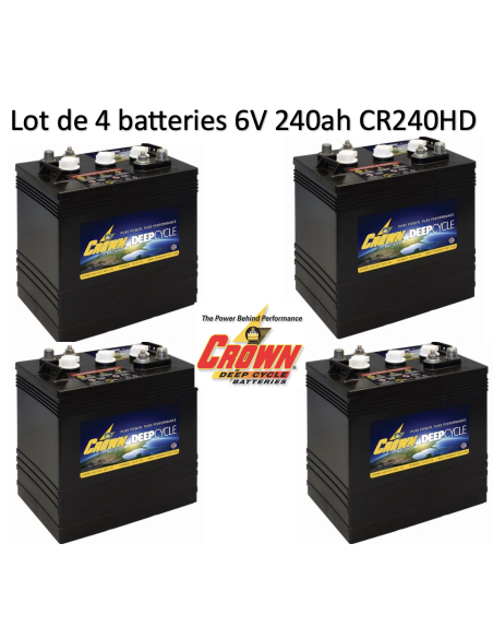 Lot de 4 Batteries Crown en  6V 240ah Deep cycles CR240 Livraison incluse