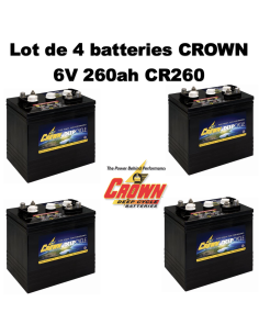 Lot de 4 Batteries Crown en  6V 260ah Deep cycles CR260 Livraison incluse