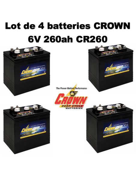 Lot de 4 Batteries Crown en  6V 260ah Deep cycles CR260 Livraison incluse