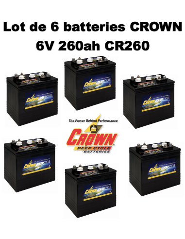 Lot de 6 Batteries Crown en  6V 260ah Deep cycles CR260 Livraison incluse