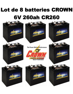 Lot de 8 Batteries Crown en  6V 260ah Deep cycles CR260 Livraison incluse