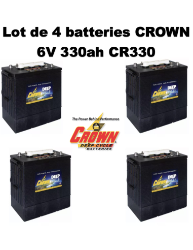 Lot de 4 Batteries Crown en  6V 330ah Deep cycles CR330HD Livraison incluse