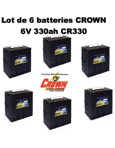Lot de 6 Batteries Crown en  6V 330ah Deep cycles CR330HD Livraison incluse