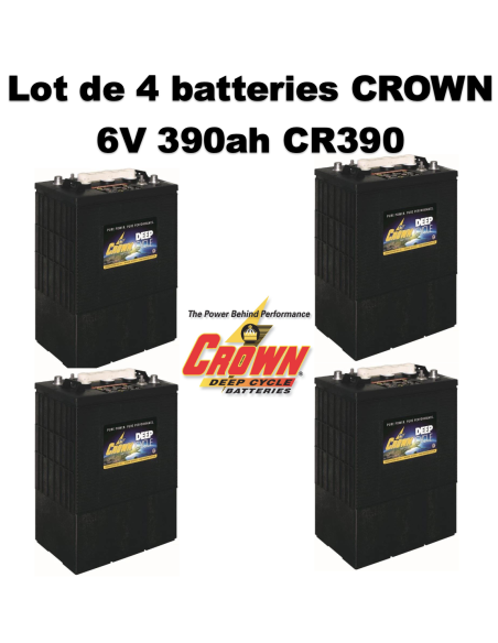 Lot de 4 Batteries Crown en  6V 390ah Deep cycles CR390HD Livraison incluse