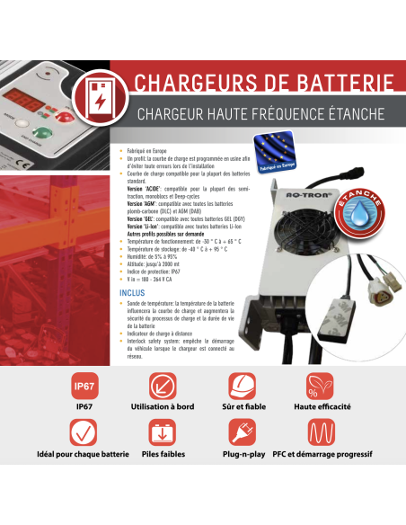 Chargeur étanche AQ-TRON 12V 24V 36V 48V Haute fréquence