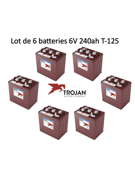 Lot de 6 Batteries Trojan T-125 en  6V 240ah Deep cycles Livraison incluse