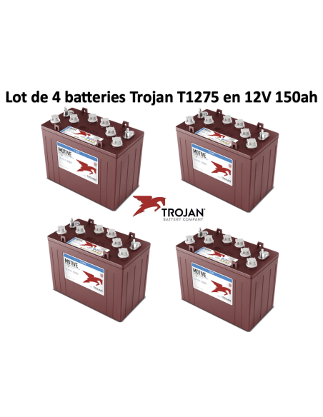 Lot de 4 Batteries traction Trojan T1275 en 12V 150ah Deep cycles