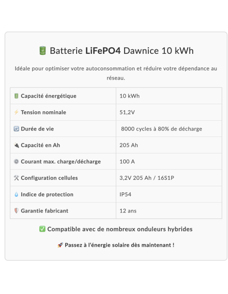 Batterie Lithium Dawnice 48v 5KWH Garantie 12 ans Livraison incluse