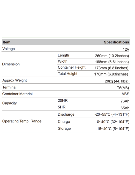 Batterie 12V 76ah Leoch AGM / GEL Carbone LDC12-76
